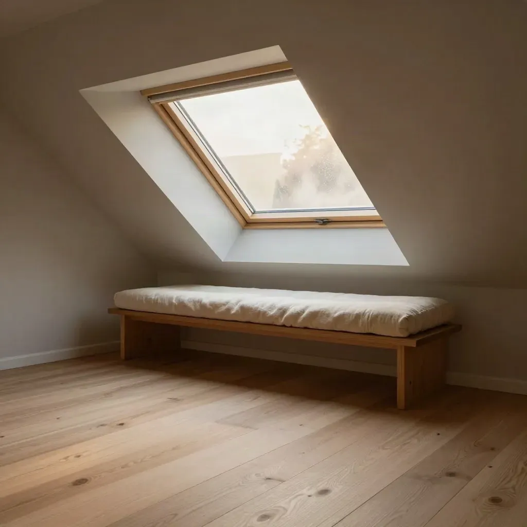 Finished Hackney loft room with dormer window, oak bench, pale timber floor and morning light.